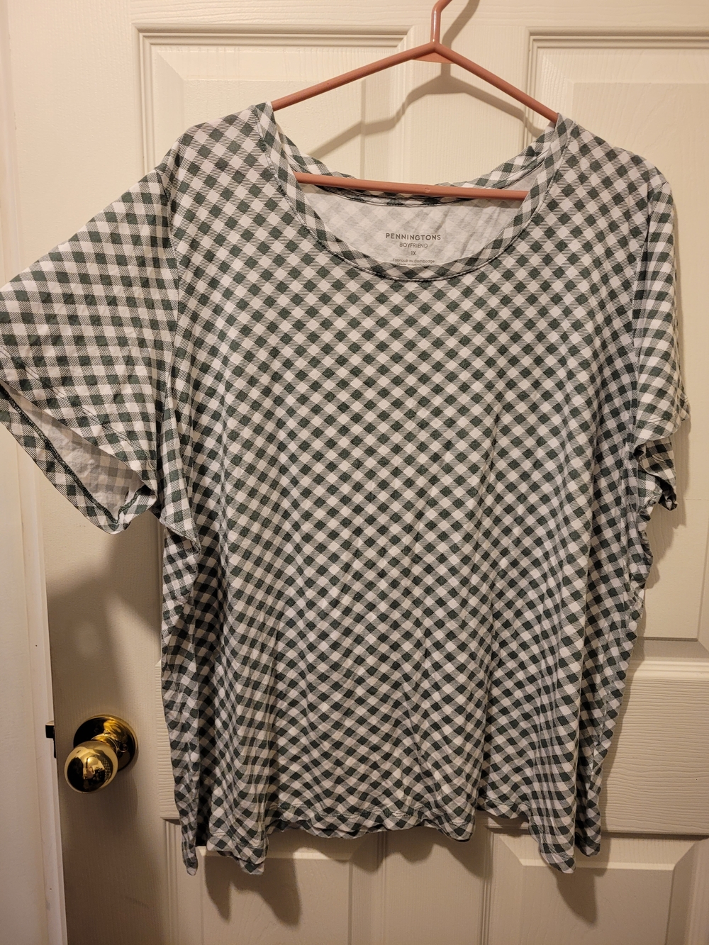 Penningtons Green and White Gingham Short-Sleeve Tee